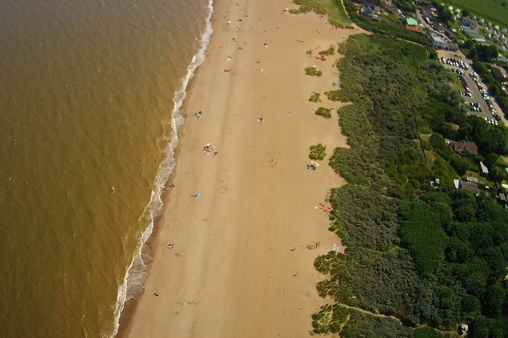 Anderby Creek beach birdseye vertical