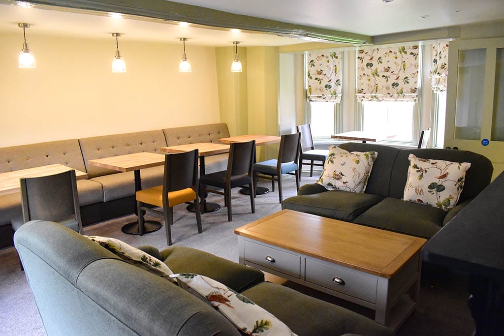 The lounge area inside the restored inn