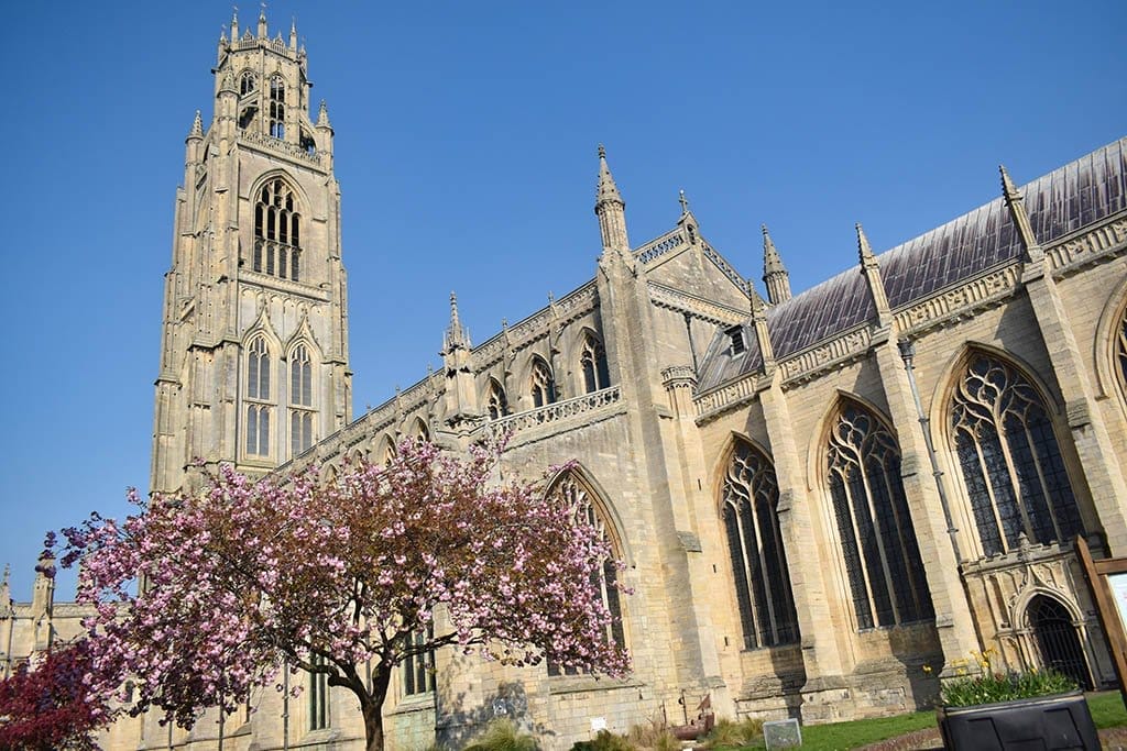 Boston Stump St Botolphs Church cherry blossoms