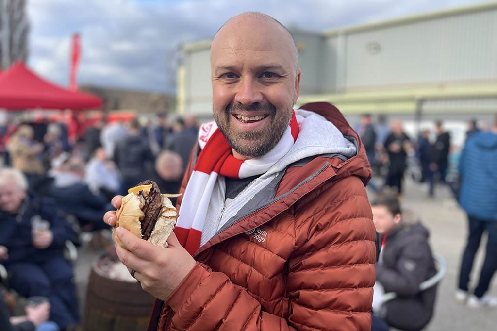 Alex With Burger LNER Stadium Alex burger