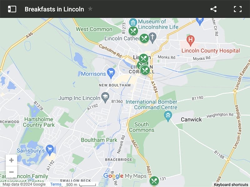 Breakfasts in Lincoln Map Map of breakfasts in Lincoln