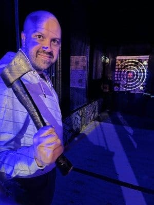 Alex at axe throwing in Lincoln