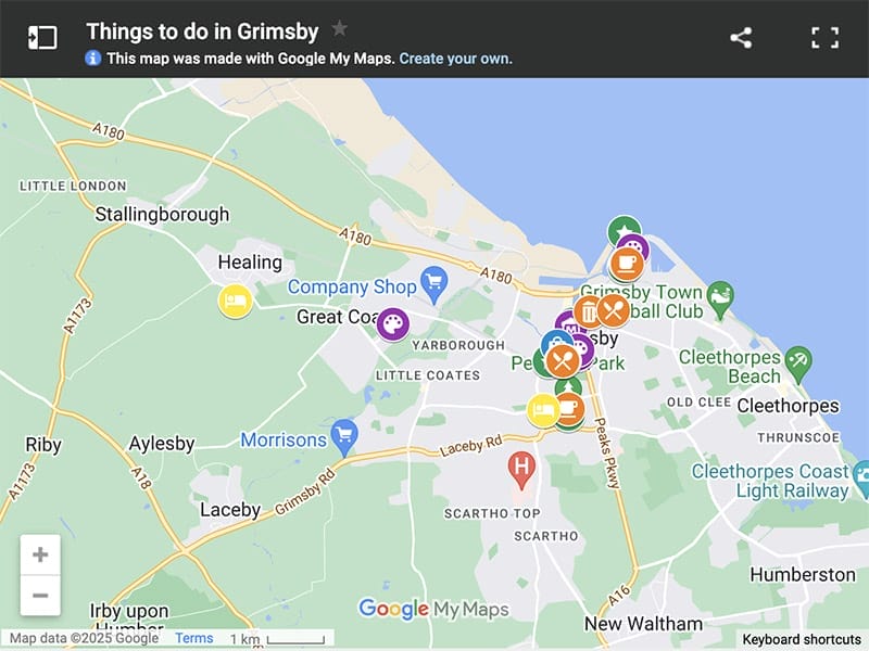 Map of things to do in Grimsby