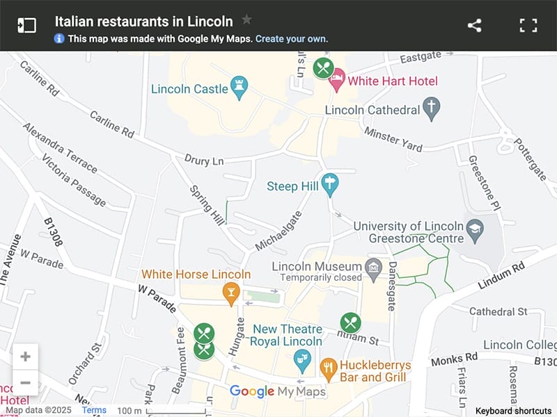 Map of the best Italian restaurants in Lincoln
