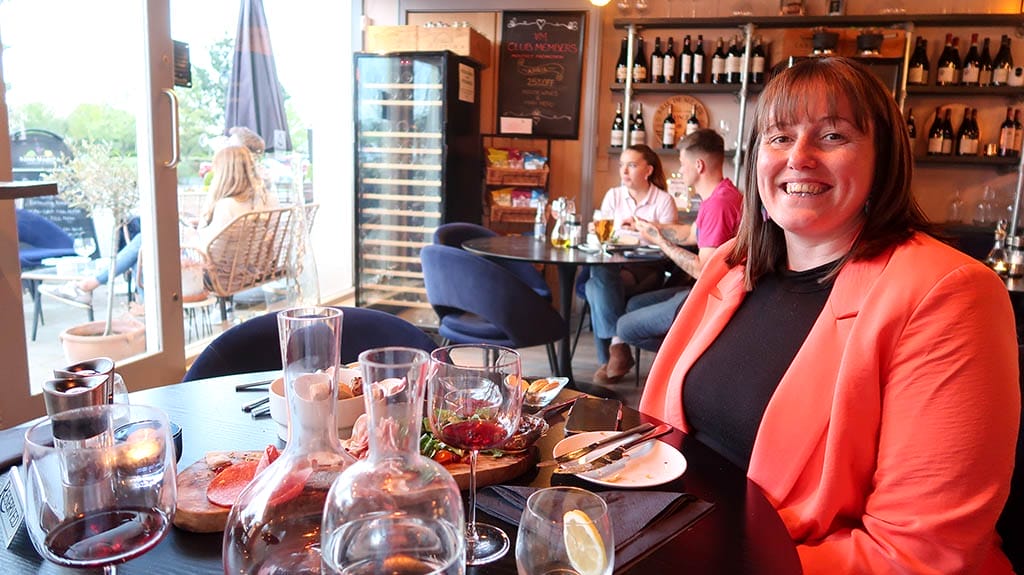 Lisa enjoying the atmosphere inside Vino Marina