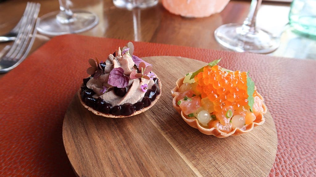 The Bronze Pig duck liver and chalk steam trout tartlets